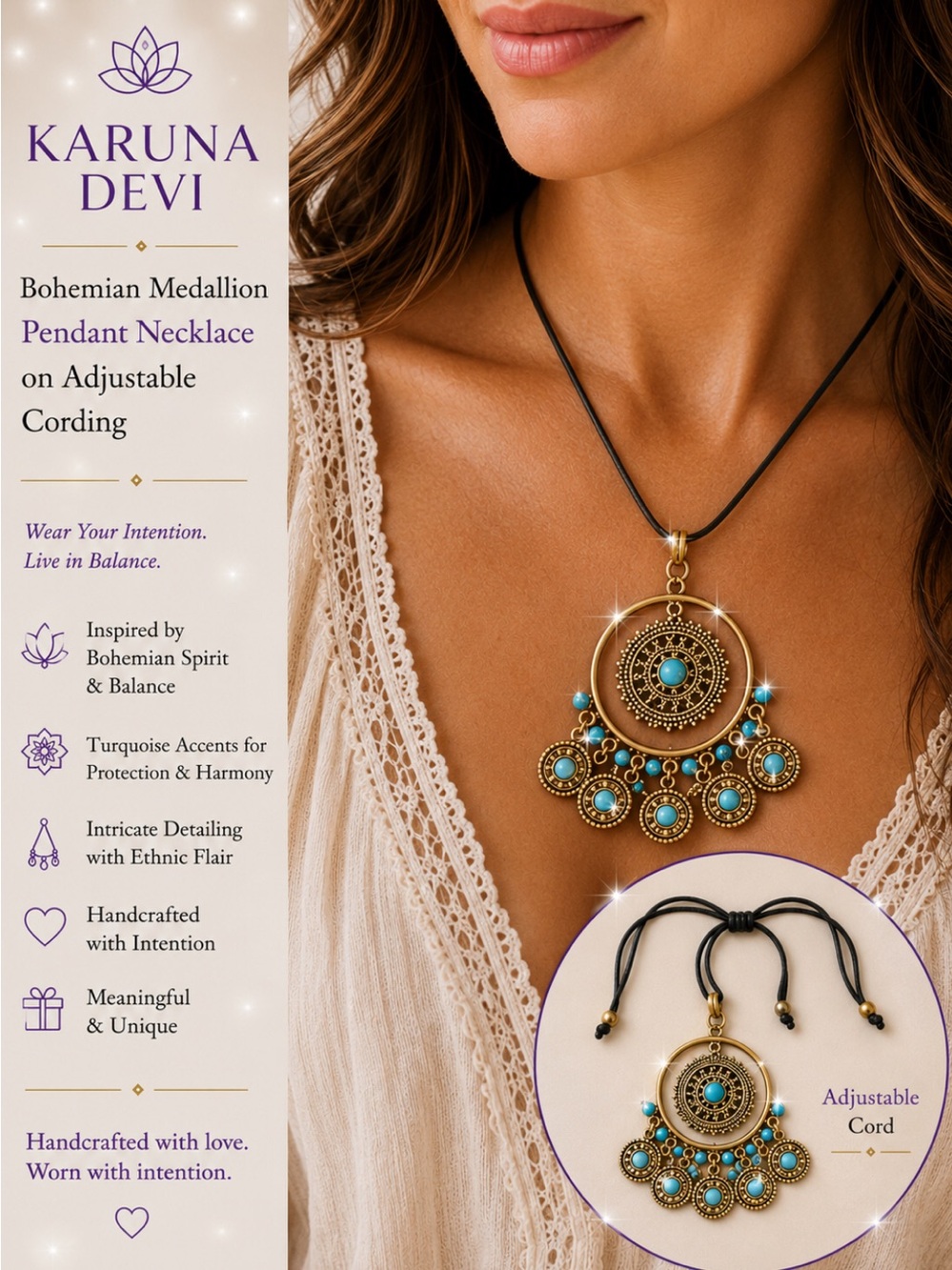 2 for $25 Boho Turquoise Adjustable Gold-Tone Necklace